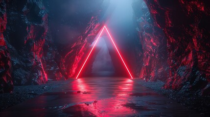 Neon Triangle in a Grungy Corridor background ,generative ai