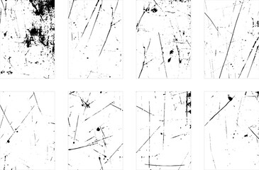 Overlay textures set stamp with grunge effect.  Set of different distressed black grain textures. Distress overlay vector textures.	
