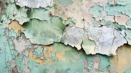  This layered textured background evokes the feeling of peeling layers of wallpaper and faded paint on a weathered wall.