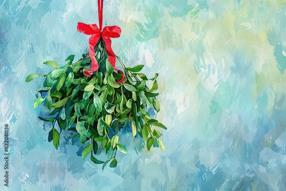 Poster a painting of mist hanging from a red ribbon. suitable for various artistic projects