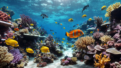 Obraz premium . The coral is colorful and the water is blue and clear.