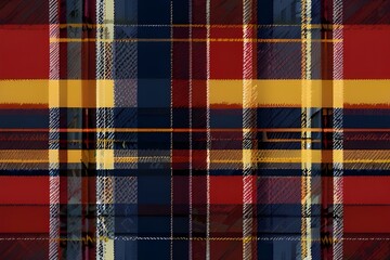 Abstract check plaid pattern in navy blue, red, yellow. Seamless herringbone tartan illustration vector set for scarf, blanket, other modern spring summer autumn. Generative AI 