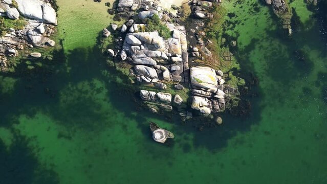 Aerial view of beautiful beach landscape, A Illa de Arousa, Spain.