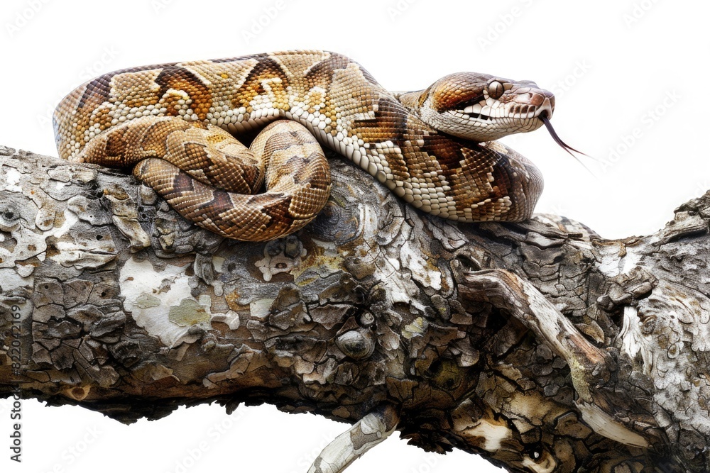 Poster a snake perched on a tree branch. suitable for nature and wildlife themes