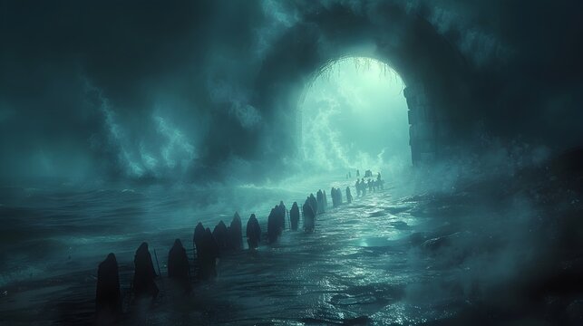 Ghosts and Goblins Emerging from a Mystical Portal on All Hallows Eve