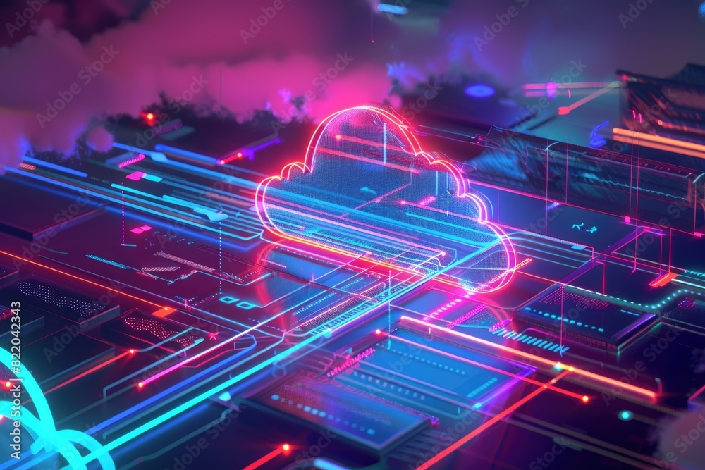 Aufkleber A computer circuit with a cloud on top. Suitable for technology concepts
