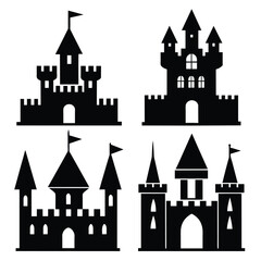 Set of Toy Castle line black vector icon on white background