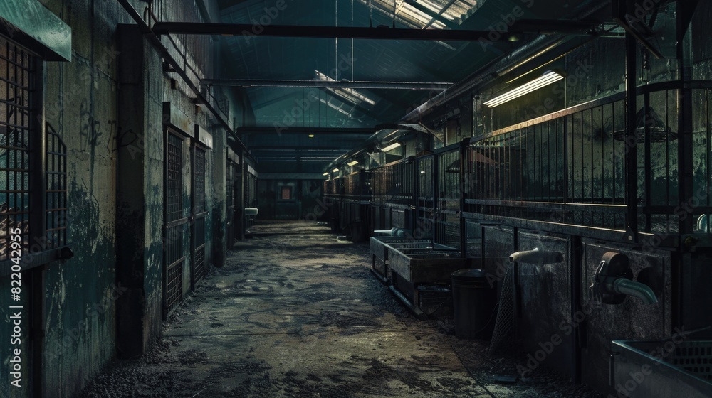 Poster a long hallway filled with sinks. ideal for architecture and interior design projects