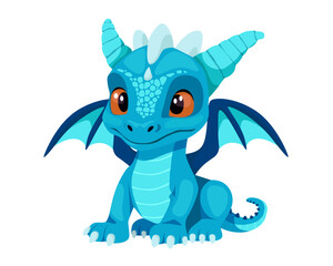 Adorable Cartoon Baby Dragon with a Playful Expression on a White Background. Chinese New Year. Baby fire dragon or dinosaur cute character isolated vector. Fairytale monster