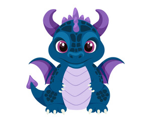 Adorable Cartoon Baby Dragon with a Playful Expression on a White Background. Chinese New Year. Baby fire dragon or dinosaur cute character isolated vector. Fairytale monster