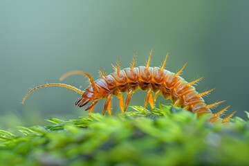 Close up of a caterpillar on a green plant, perfect for nature and wildlife themes