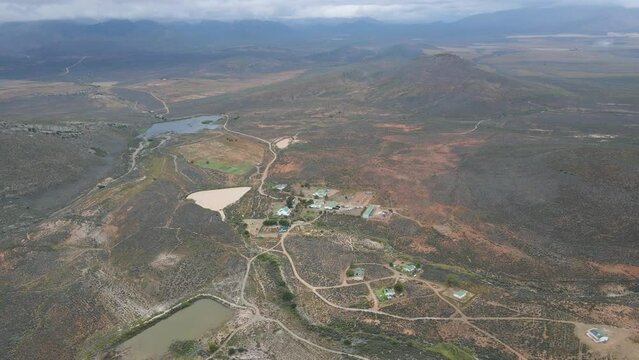 Aerial view of volcanic landscape in Drie Kuilen Nature Reserve, Karoo, South Africa.