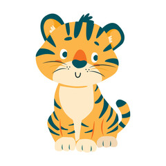 tiger hand drawing illustration on white background. Vector cartoon african animal