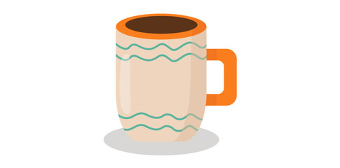 Doodle Ceramic Mug Icon, Hand Drawn Wavy Zigzag Lines Coffee Mug Vector Illustration.	