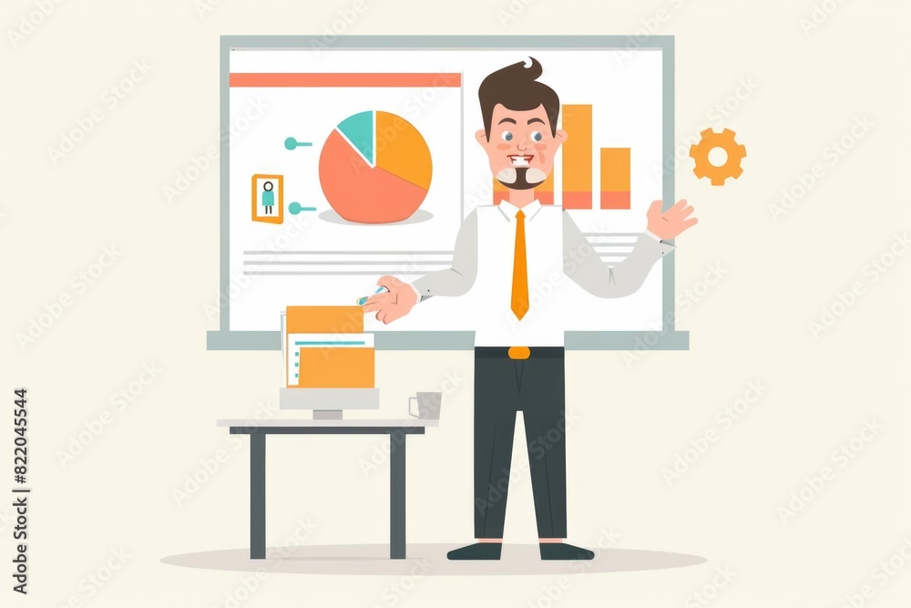 Poster A man standing in front of a whiteboard with graphs. Suitable for business presentations