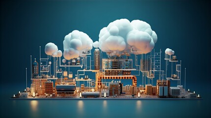 Cloud computing concept illustration with icons and symbols on a blue background