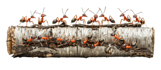 Ants teamwork concept is isolated on a transparent background 