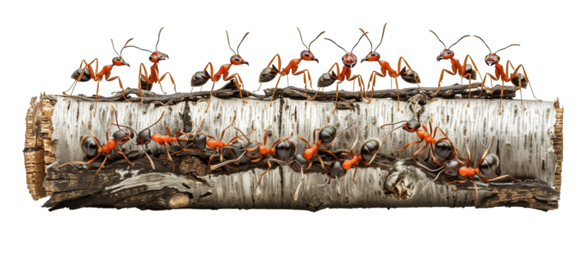 Ants teamwork concept is isolated on a transparent background 