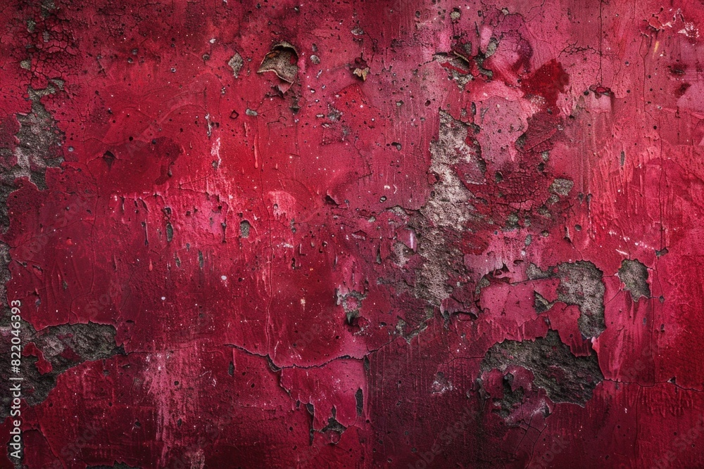 Poster weathered red wall with flaking paint. suitable for architectural and renovation concepts