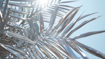 Close up view of a palm tree with the sun in the background. Ideal for travel and nature concepts