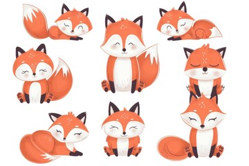 A set of six foxes with different expressions. Perfect for wildlife designs