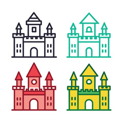 Set of Toy Castle line black vector icon on white background