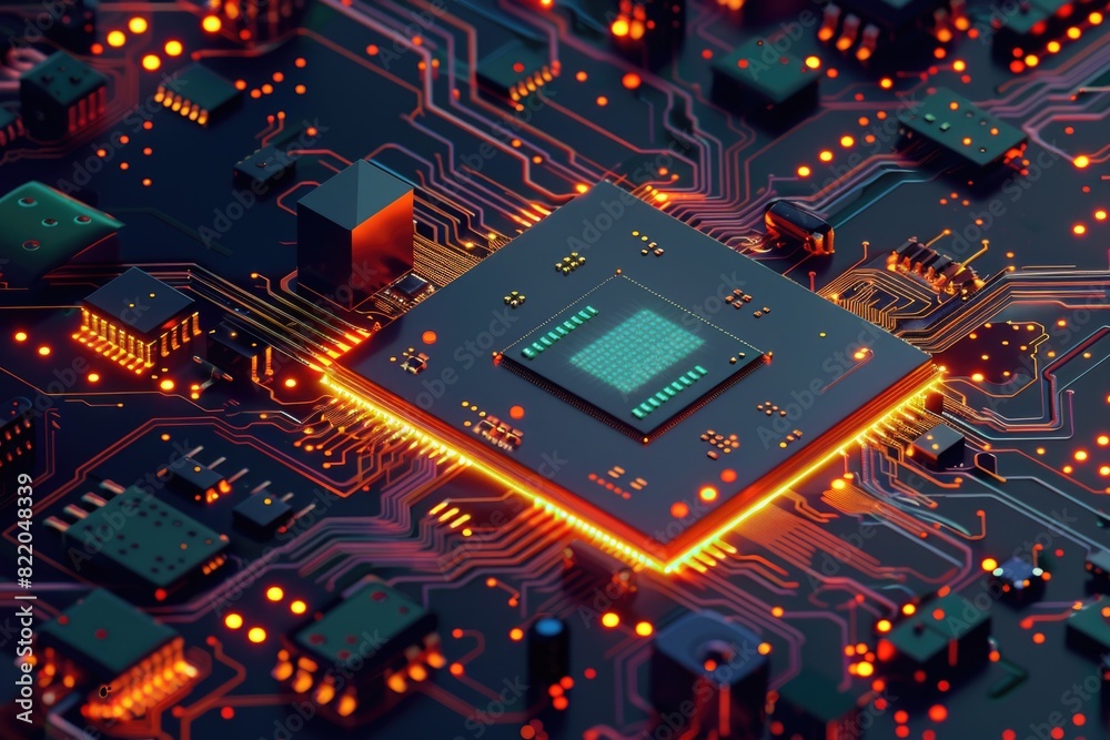 Poster Detailed view of an electronic circuit board. Perfect for technology and engineering concepts