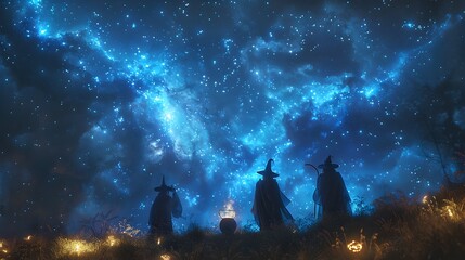 Fototapeta premium Halloween Nights Potent Potion Brewed by Witches Under the Starry Sky