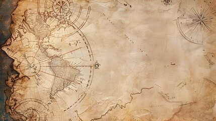 Fototapeta premium Antique Illustrated Map Highlighting a Specific Location with a Circular Text Space