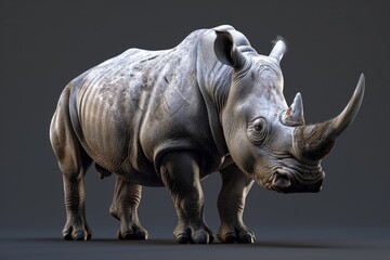 Obraz premium A majestic rhino standing on a gray surface, suitable for various design projects