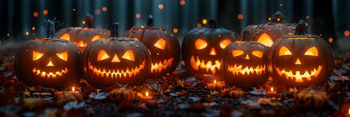 Halloween Pumpkin A Glowing Teal Jackolantern Grinning on a Front Porch during the Spooky Fall