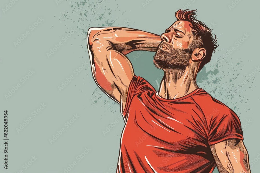 Poster a man with a beard wearing a red shirt. suitable for various projects
