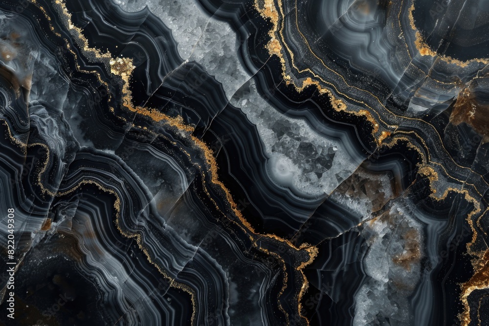 Wall mural Detailed close-up of black and gold marble, suitable for interior design projects - Wall murals
