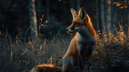 Obraz premium A fox sitting in the middle of a forest. Suitable for nature and wildlife themes