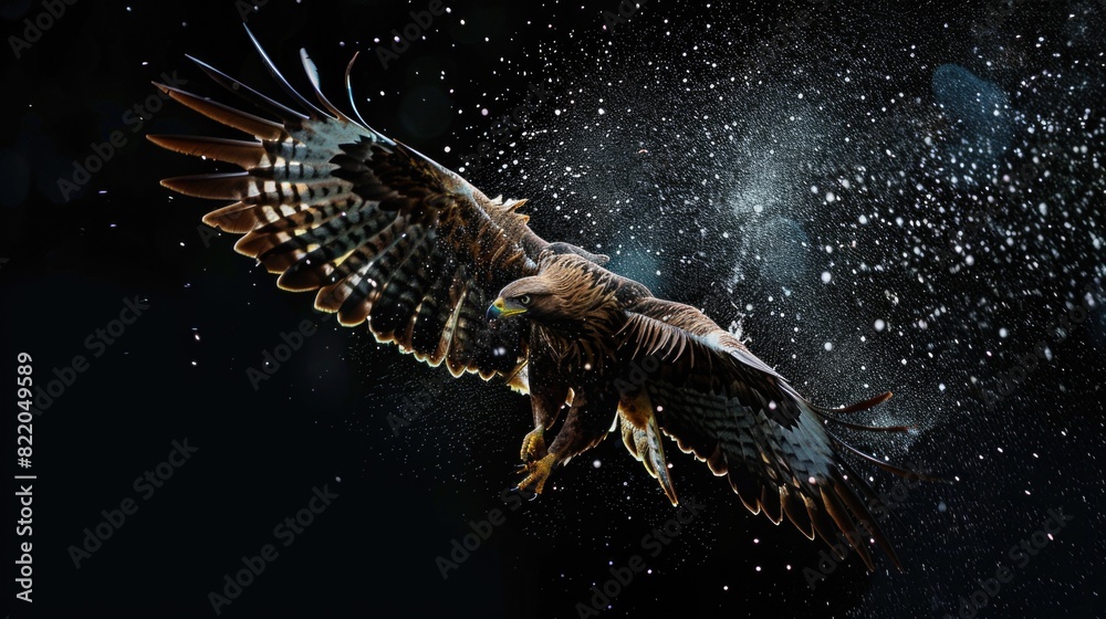 Poster a bird of prey soaring through the sky. suitable for wildlife or nature concepts