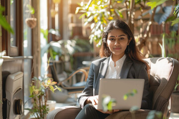 young indian businesswoman working on laptop