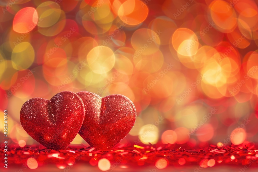 Poster two red hearts on a table, suitable for various occasions