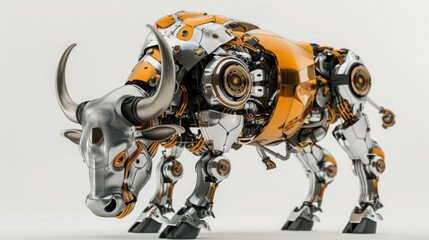 Fototapeta premium Golden and silver buffalo robot on white