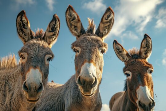 A group of donkeys standing together, suitable for various projects