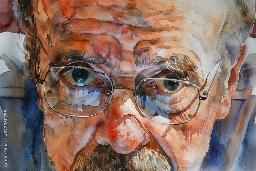Poster a portrait of a man wearing glasses and sporting a beard. ideal for business or professional concept