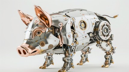 Fototapeta premium pig robot. Gold and silver colors on a white background