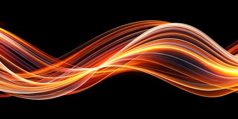 Wave shape pattern colorful lines. Black background with orange and white flow.