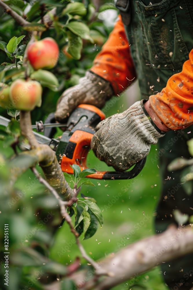 Poster Person using scissors to cut tree, suitable for environmental concepts