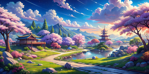Landscape wallpaper background anime style.