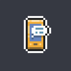 chat bubble on smartphone screen in pixel art style