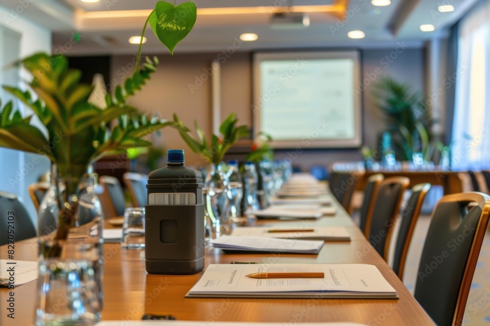 Aufkleber A simple image of a long table with a bottle of water. Suitable for various concepts and designs
