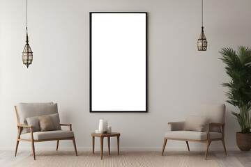 mock up poster frame in modern interior background, living room, Scandinavian style, 3D render, 3D illustration