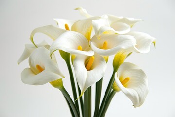 Obraz premium Realistic photograph of a complete Calla lilies,solid stark white background, focused lighting