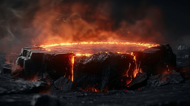 Fire lava podium rock volcano background product magma display 3d scene stone floor