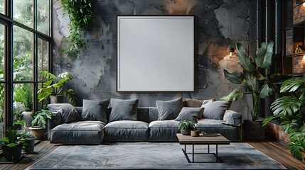 Fototapeta premium Modern Living Room Wall Art Sleek Frame Mockup in Minimalist Interior Design